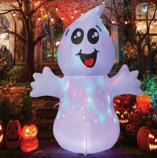 5FT Inflatable Halloween Cute Ghost with Magic Light – LED Blow-Up Decoration for Garden, Lawn, and Indoor Displays