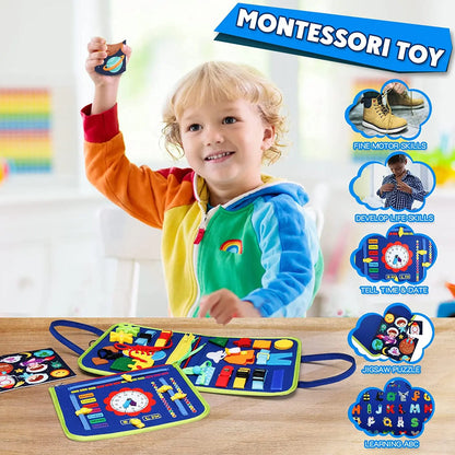 Montessori Busy Board – Sensory Learning Toy with 16 Activities for Toddlers & Preschoolers
