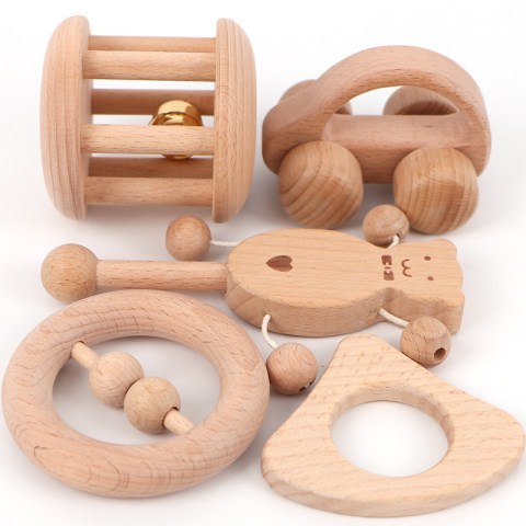 Wooden Montessori Educational Toy – Beech Lacquerless Baby Learning Blocks (6–24 Months).