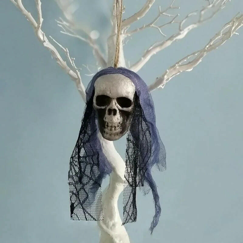 Foam Skull Hanging Ornament – 36cm Halloween Decoration with Cloth or Flower Wrap (8 Variants)
