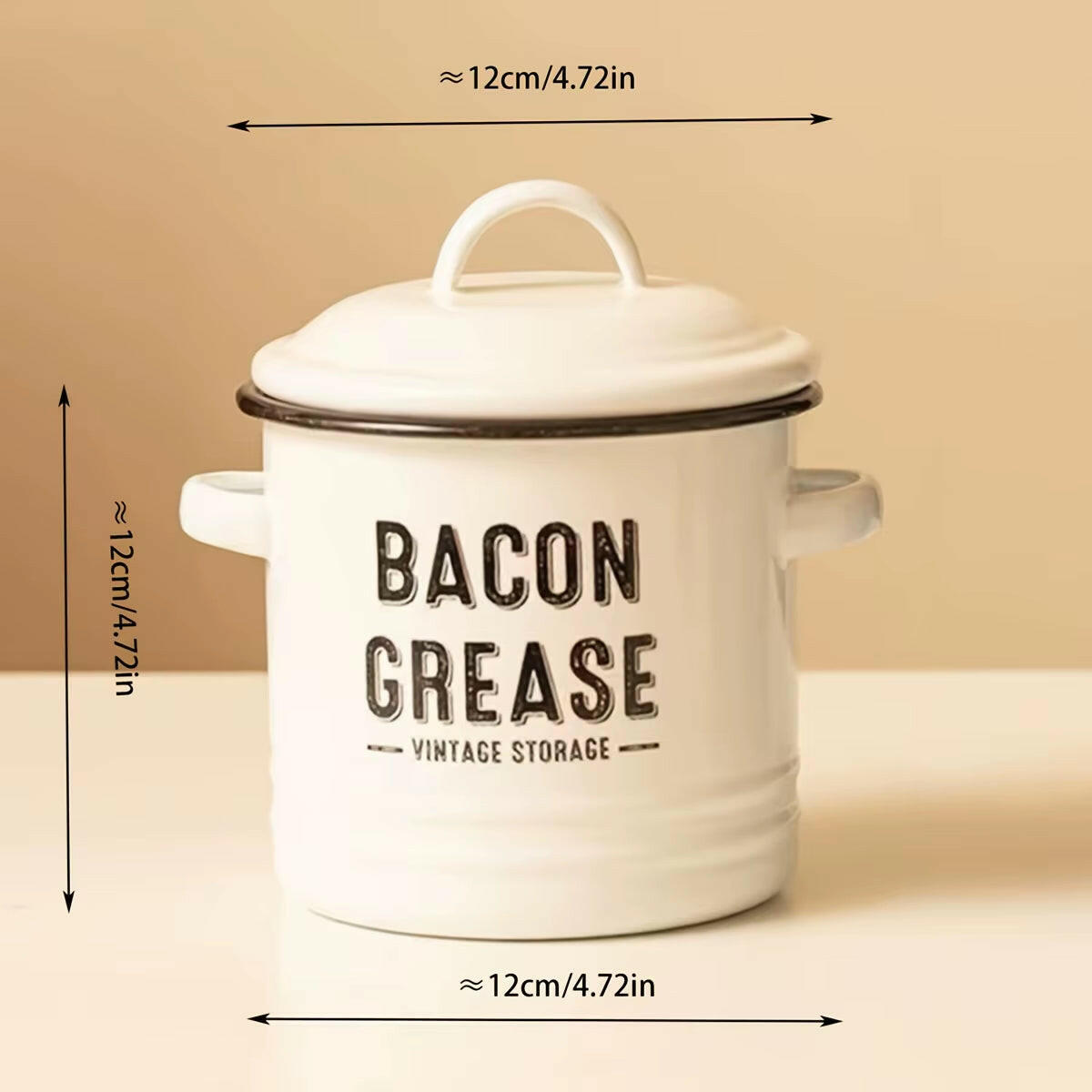 Enamel Grease Container - Secure Lid, Large Capacity.