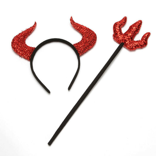 Halloween Horn and Trident Headband Set – 2PCS Devil Costume Accessories for Parties and Festive Decor