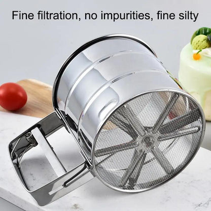Stainless Steel Flour Sifter – Hand Press Fine Mesh Baking Sieve & Sugar Shaker, 1 Cup Capacity.