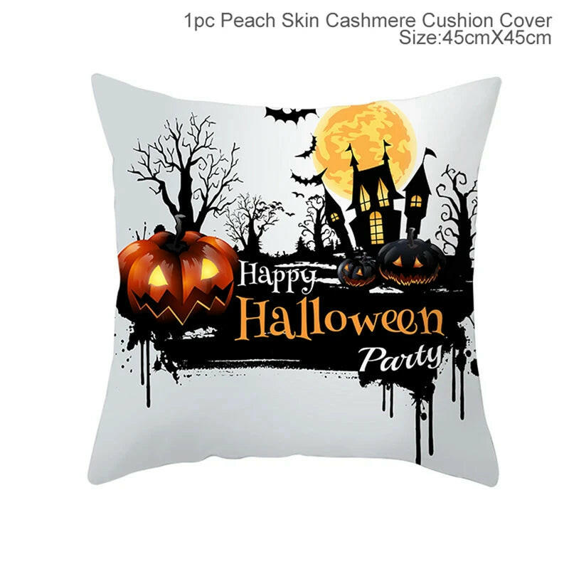 Halloween Cushion Covers – Cartoon Pumpkin, Bat & Ghost Design for Spooky Seasonal Decor