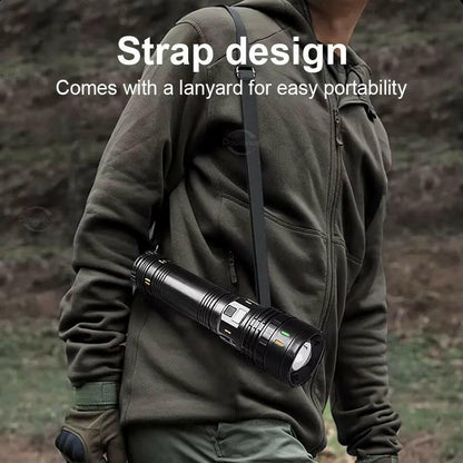Unleash the Power: 10,000,000 Lumen Ultra-Bright Long-Range Flashlight - 5,000M Beam & IPX6 Waterproof for Ultimate Outdoor Adventures, Security & Emergencies!.