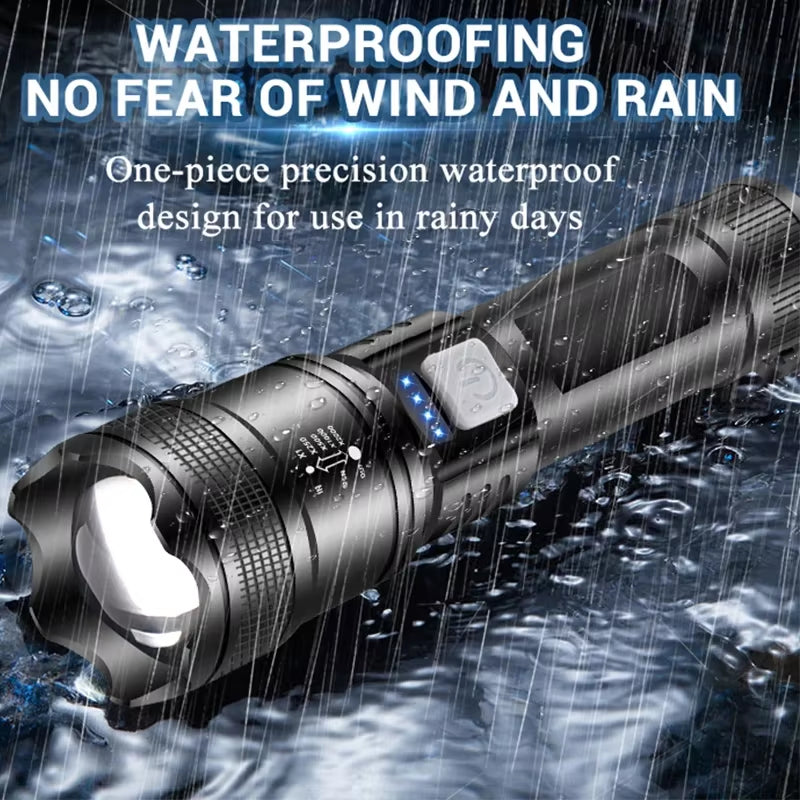Most Powerful XHP70 LED Flashlight with Tail Warm Light USB Rechargeable Long Range Zoom Torch Outdoor Camping Emergency Lantern