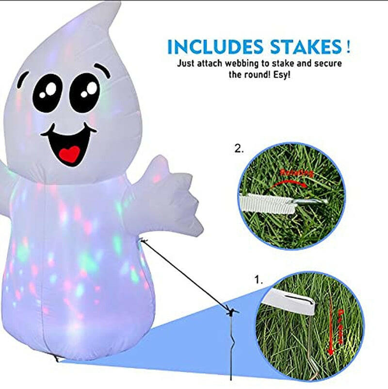 5FT Inflatable Halloween Cute Ghost with Magic Light – LED Blow-Up Decoration for Garden, Lawn, and Indoor Displays
