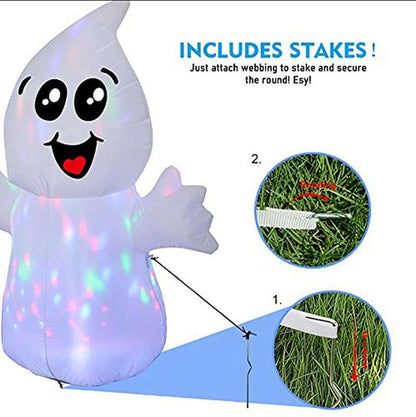 5FT Inflatable Halloween Cute Ghost with Magic Light – LED Blow-Up Decoration for Garden, Lawn, and Indoor Displays