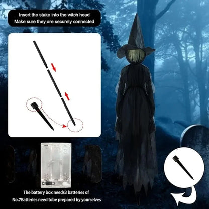 3PCS Sound-Activated Hand-Holding Witches – Waterproof Outdoor Halloween Decorations with Glowing Heads & Screaming Sensor