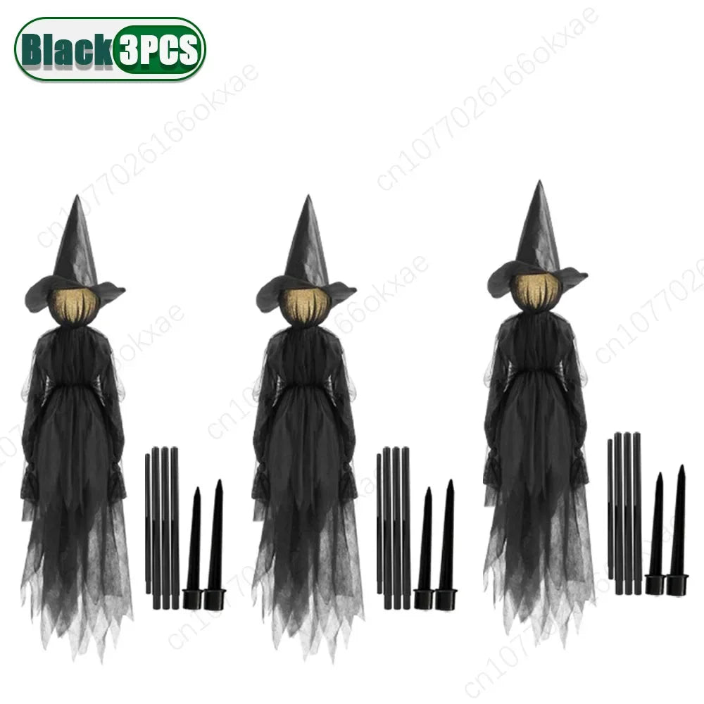 3PCS Sound-Activated Hand-Holding Witches – Waterproof Outdoor Halloween Decorations with Glowing Heads & Screaming Sensor