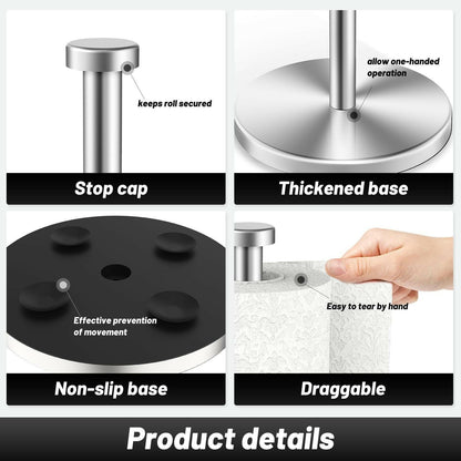 Kitchen Roll Holder Free Standing, Stainless Steel Paper Towel Holder with Suction Cups, Waterproof and Rustproof Kitchen Towel Holder, Suit for Cook House, Bathroom,Outdoor(Silver).