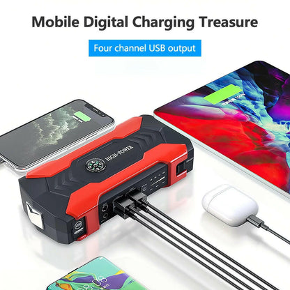 Portable Car Jump Starter and Power Bank with LED Flashlight (28000mAh 600A 12V).