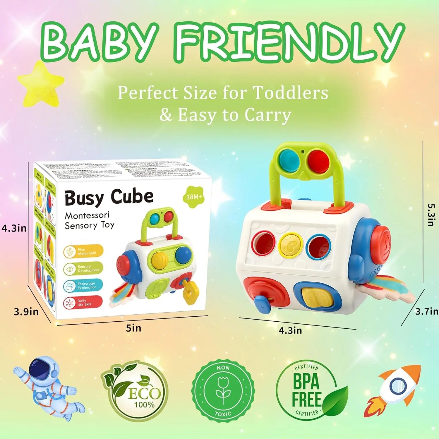9‑in‑1 Montessori Busy Cube – Sensory Learning Fidget Toy for Babies & Toddlers (Ages 1–3).