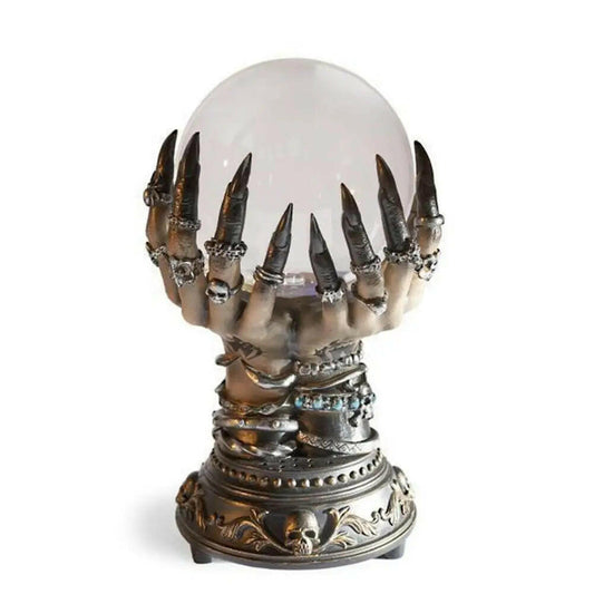 Celestial Crystal Ball with Witch Hands – Plasma Glow Halloween Prop with Thunder Effects & Color-Changing Light