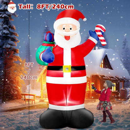 8FT Giant Christmas Inflatable Santa with Flashing Gift Bag – IP44 Weatherproof Outdoor Decoration for Lawn, Garden & Holiday Parties.