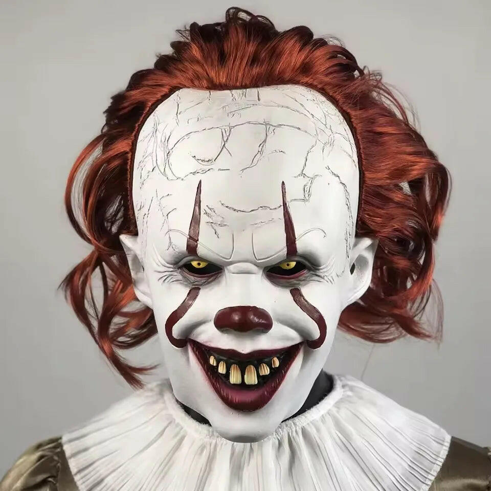 Pennywise Latex Mask – Creepy Demon Clown Headgear for Halloween and Cosplay