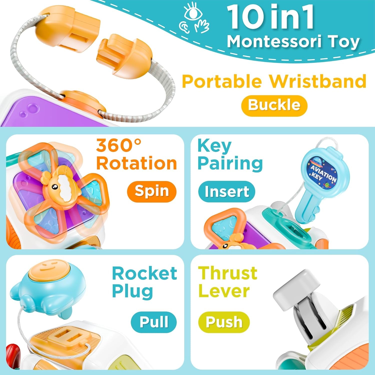 🧩 10‑in‑1 Montessori Wooden Busy Cube