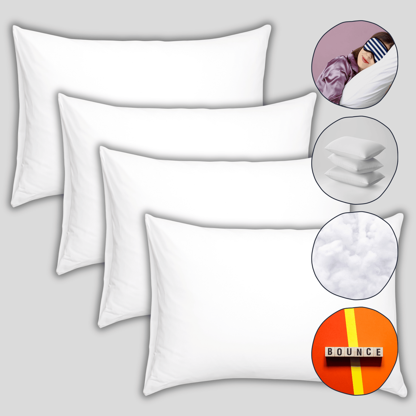 4 Pack Super Bounce Back Pillows  Luxury Premium Fibre Filling for Superior Comfort and Support by OLIVIA ROCCO
