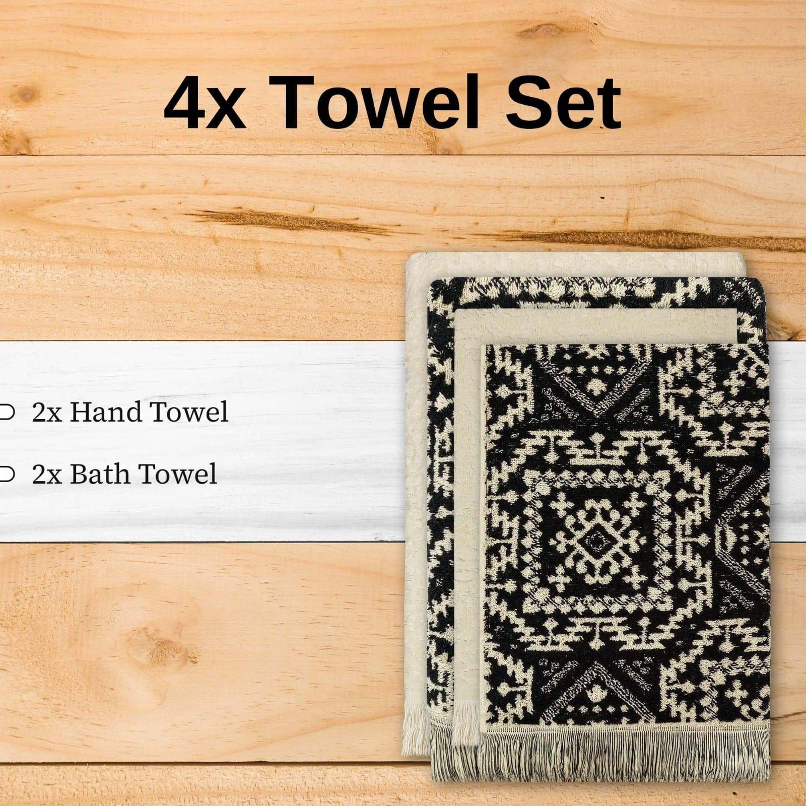 OLIVIA ROCCO 4 Piece Moroccan Towel Set – 100% Cotton, 500GSM.
