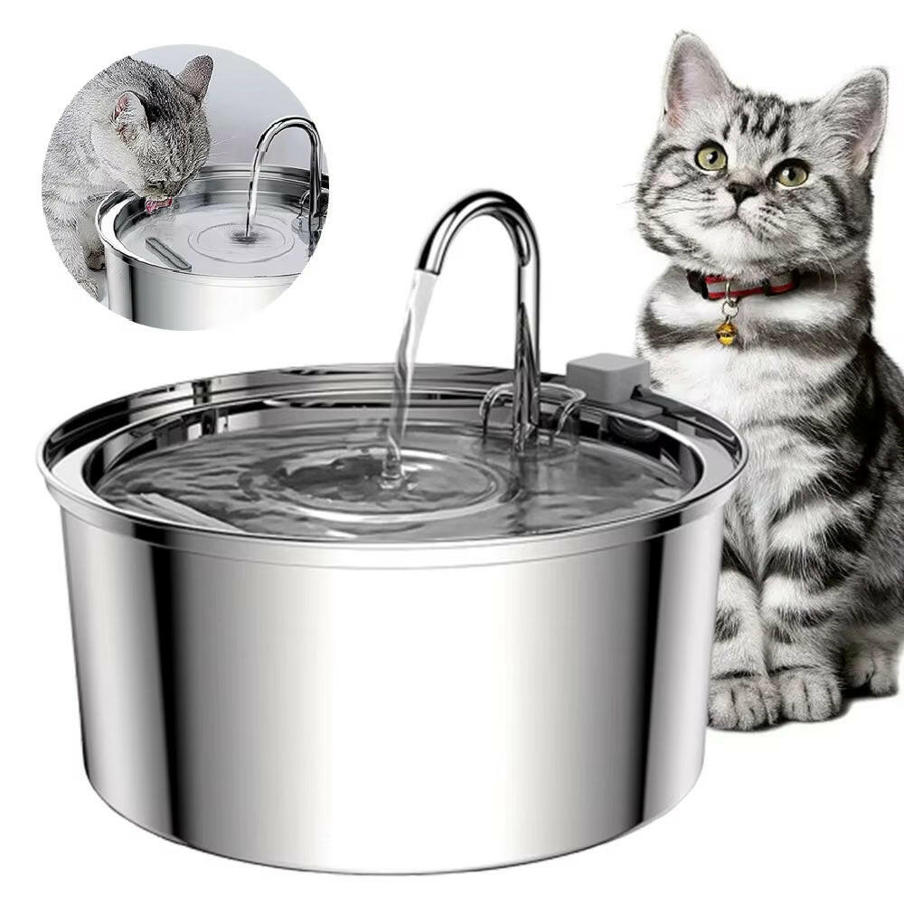 Ultra-Quiet Stainless Steel Pet Water Fountain for Fresh, Flowing Hydration.
