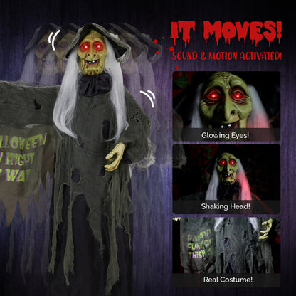 6Ft Voice‑Activated Standing Witch Halloween Decoration – LED Red Eyes, Sound, Vibration and Motion Sensor – Indoor/Outdoor Animatronic Prop – Battery Operated