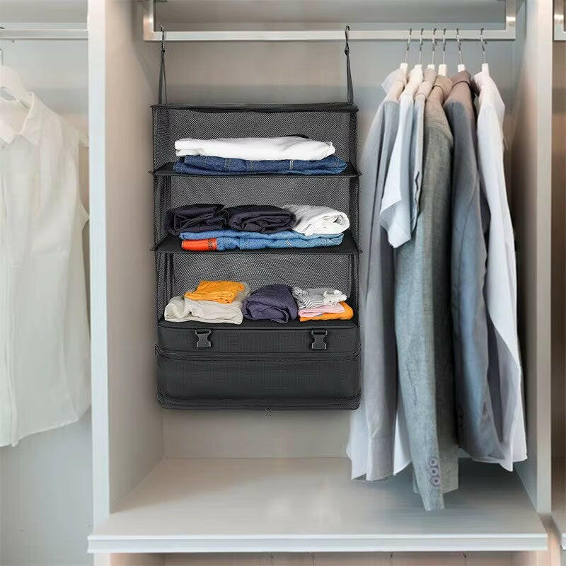 Durable Black Hanging Clothes Storage Bag - Space-Saving Solution for Travel, Home Organization & Business Trips!.