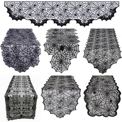 2025 Black Lace Spider Web Table Runner – Gothic Halloween Mantel Cover & Party Decor Accent (1pc)