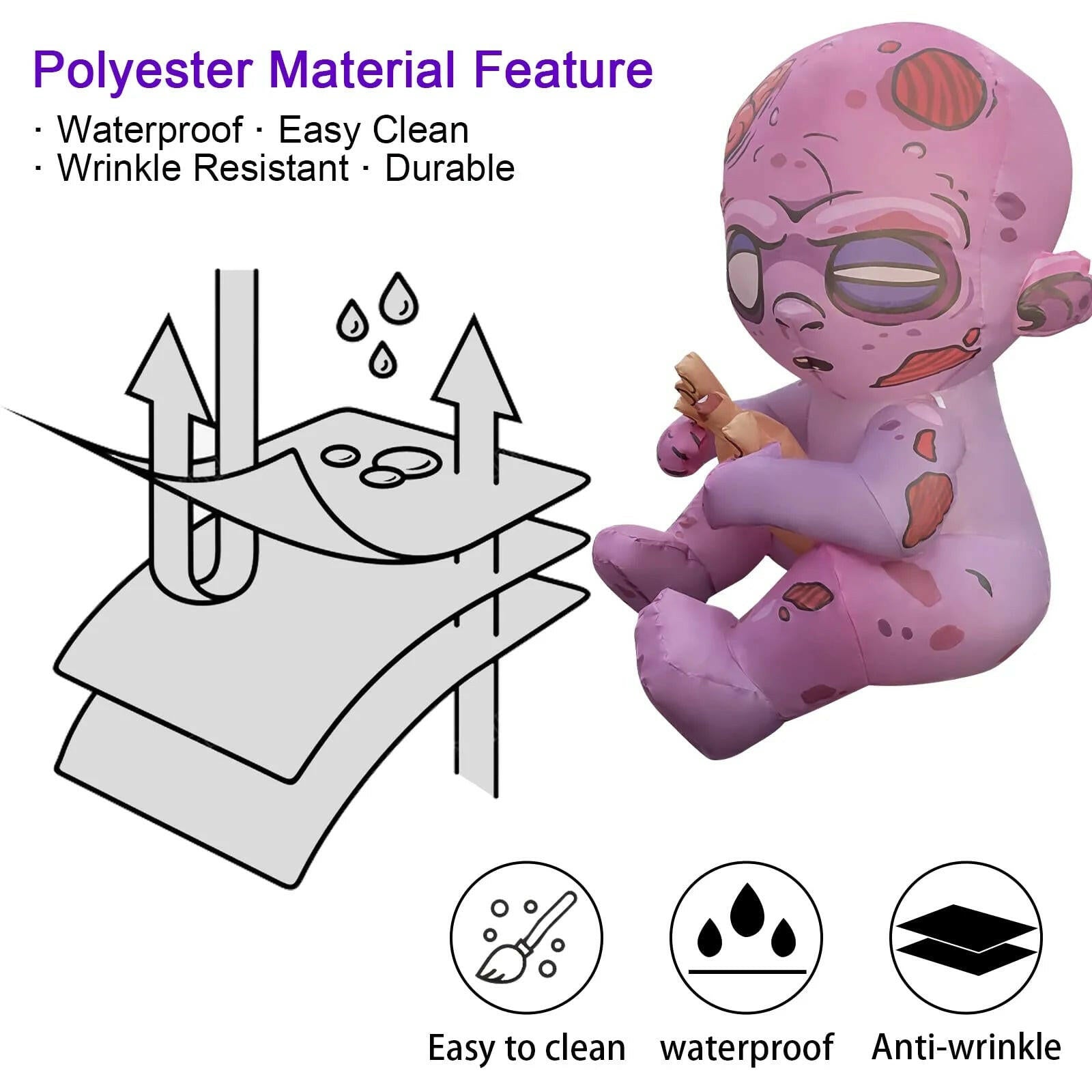 3FT Inflatable Halloween Zombie Baby – LED Blow-Up Decoration for Garden, Lawn, and Indoor Party Displays