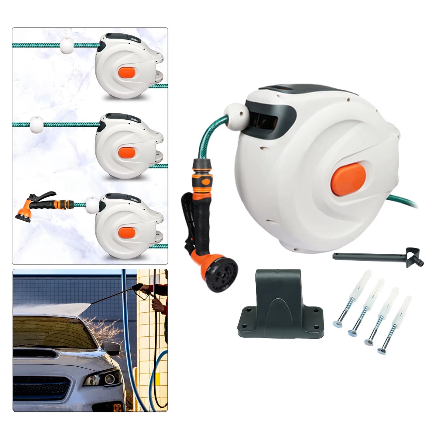7 Pattern Hose Nozzle Water Hose Reel Slow Return System for Car Garden