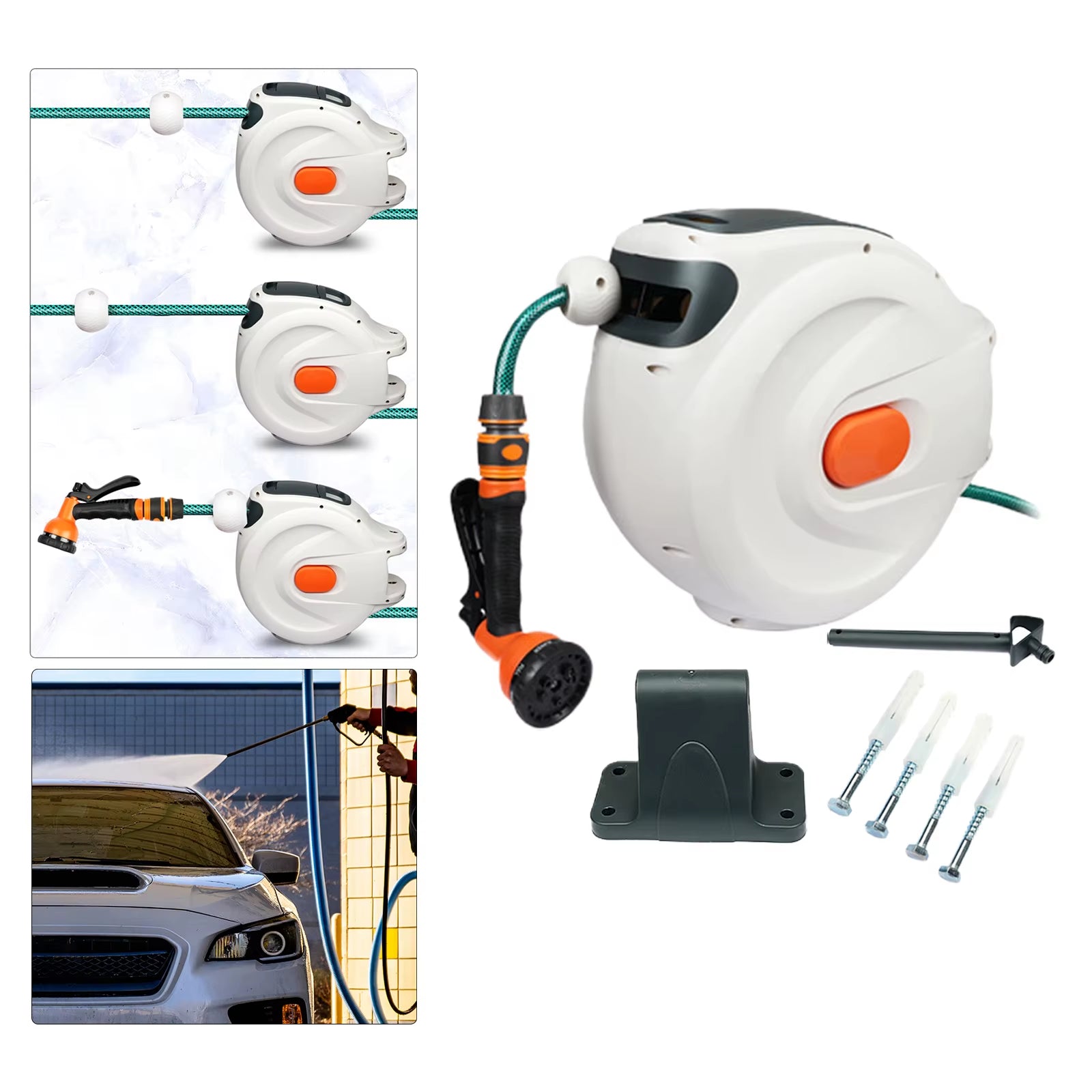 7 Pattern Hose Nozzle Water Hose Reel Slow Return System for Car Garden