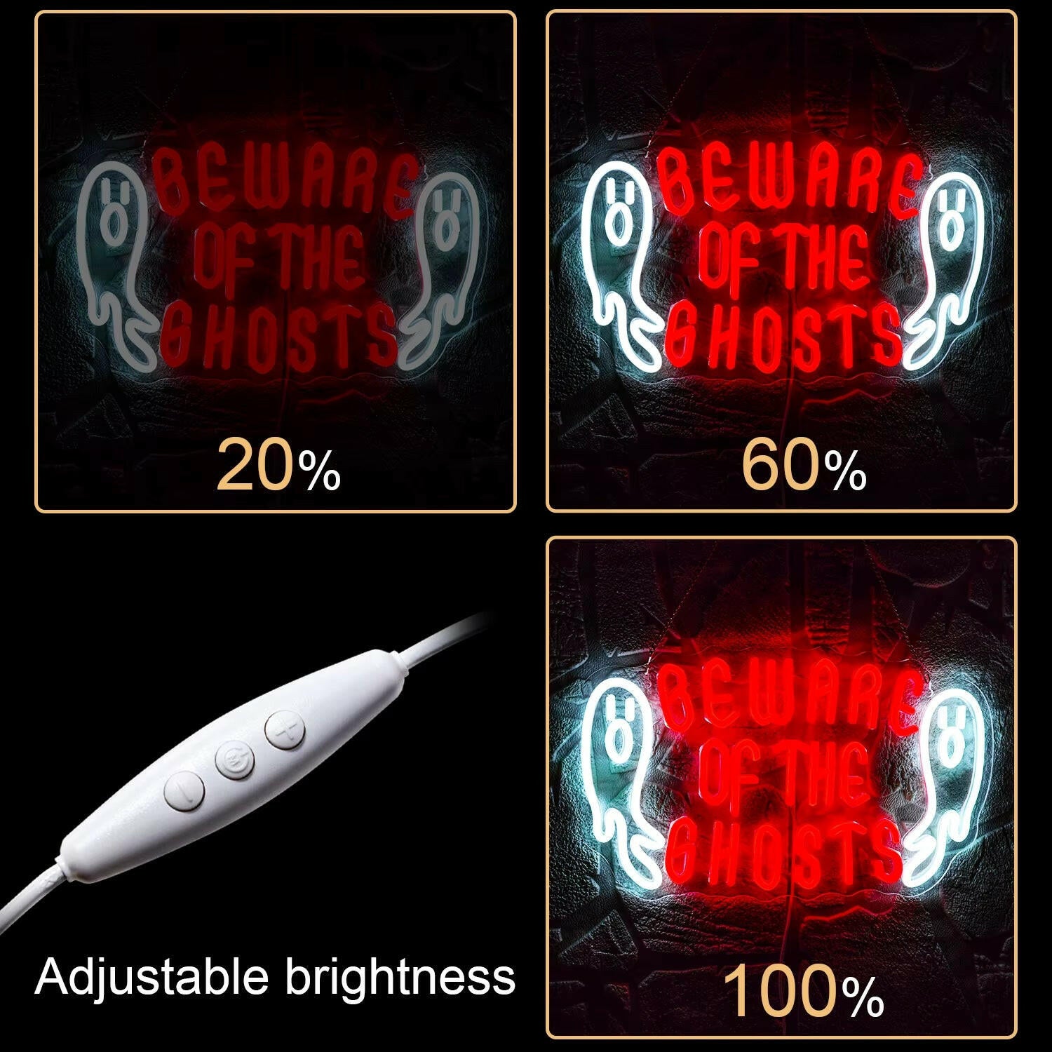 2025 “Beware of Ghosts” Neon Sign – LED Wall Light for Halloween Bedroom, Bar & Party Decor (USB Powered)