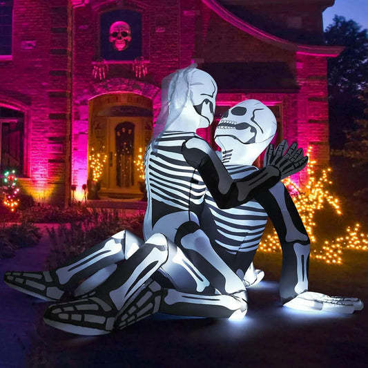 6.5FT Inflatable Halloween Skeleton Couple – LED Blow-Up Decoration for Garden, Lawn, and Indoor Party Displays