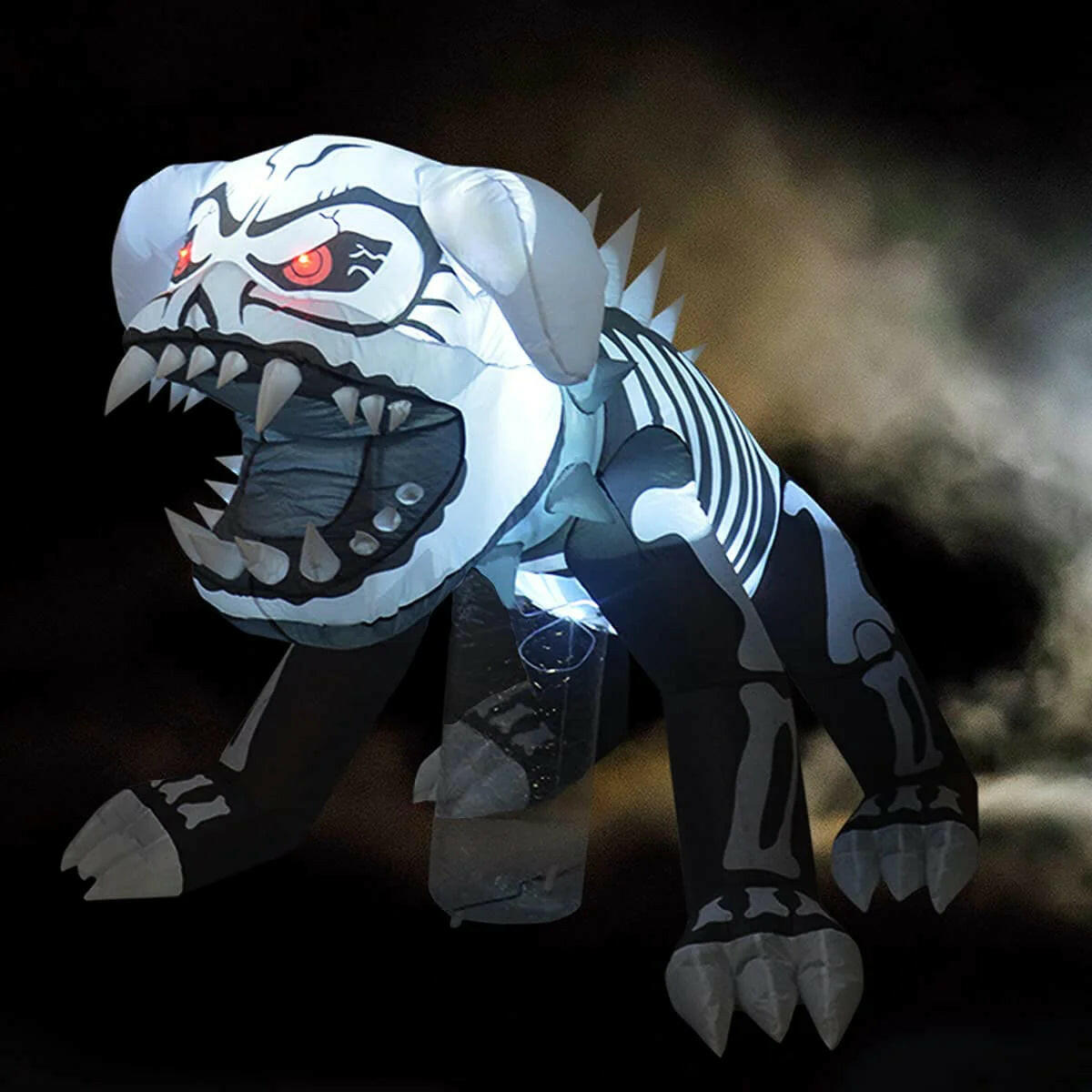 5FT Inflatable Halloween Puppy Skeleton Dog – Flashing Red LED Blow-Up Decoration for Garden, Lawn, and Party Displays