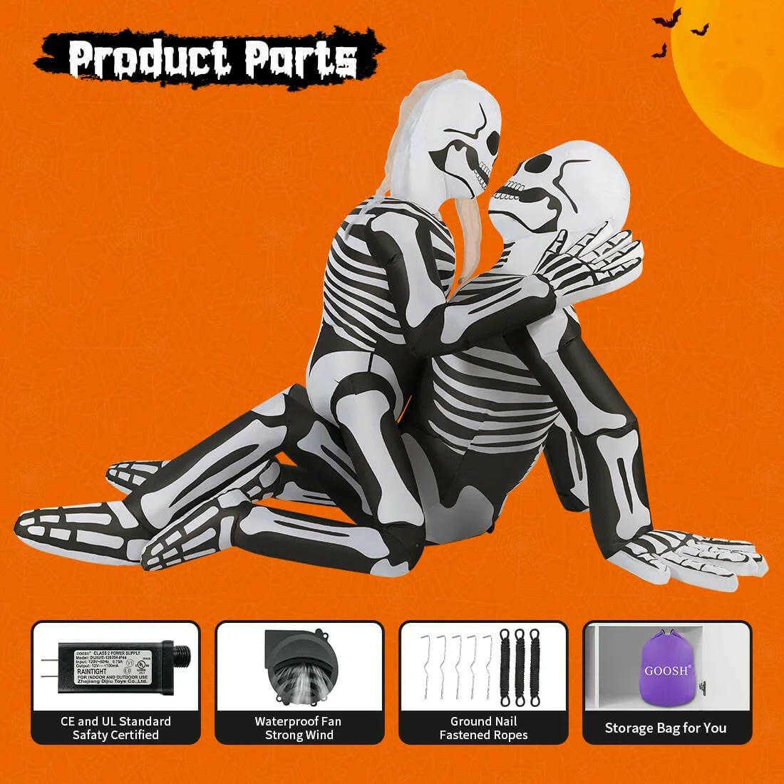 6.5FT Inflatable Halloween Skeleton Couple – LED Blow-Up Decoration for Garden, Lawn, and Indoor Party Displays