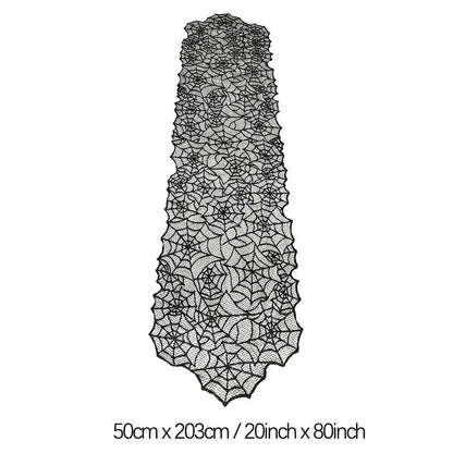 2025 Black Lace Spider Web Table Runner – Gothic Halloween Mantel Cover & Party Decor Accent (1pc)