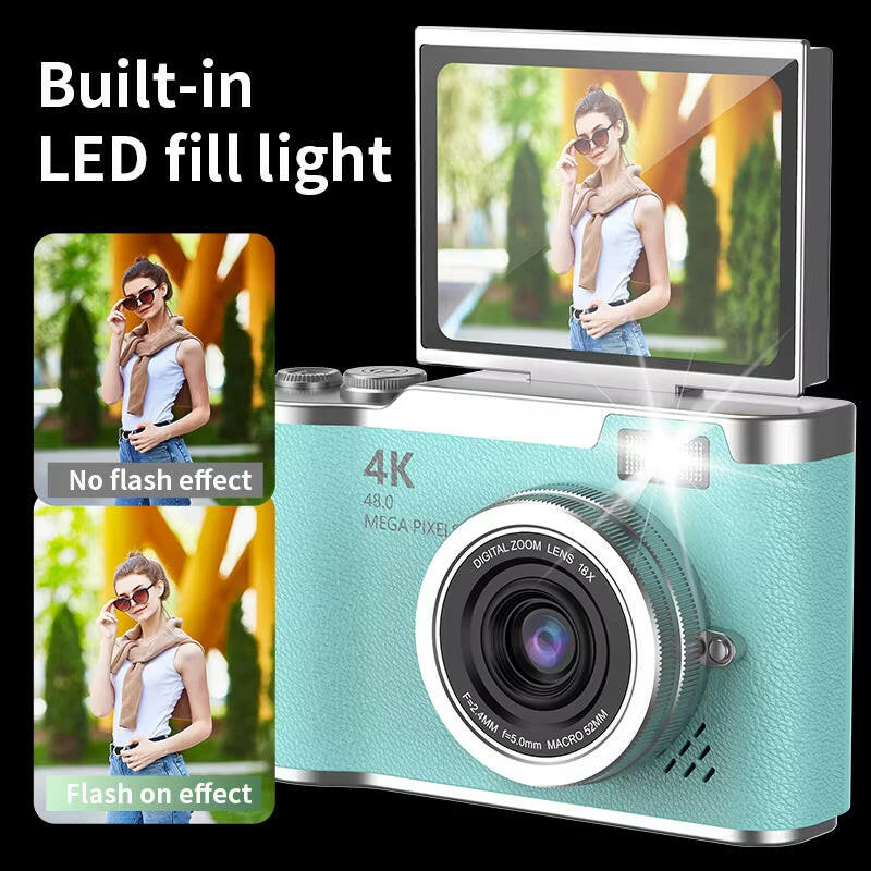 Capture Every Moment: 4K CCD Digital Camera with 48MP, 8X Zoom, 180° Flip Screen & Free 32GB Card!.
