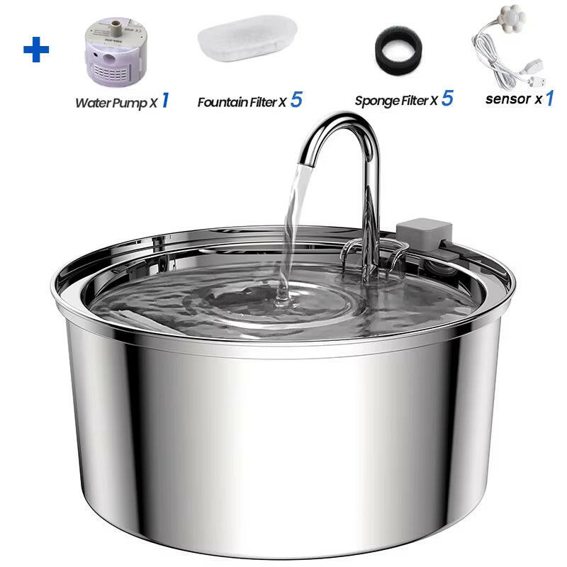 Ultra-Quiet Stainless Steel Pet Water Fountain for Fresh, Flowing Hydration.