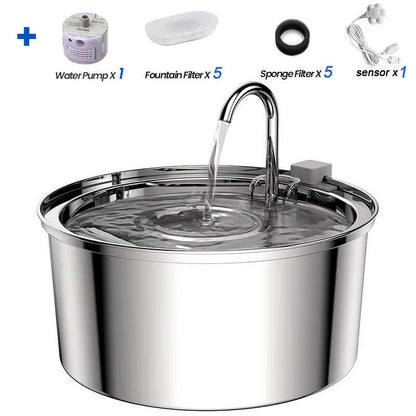 Ultra-Quiet Stainless Steel Pet Water Fountain for Fresh, Flowing Hydration.
