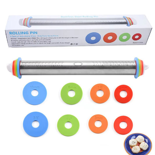 43cm Stainless Steel Rolling Pin – Adjustable, Non-Stick & Precision Baking