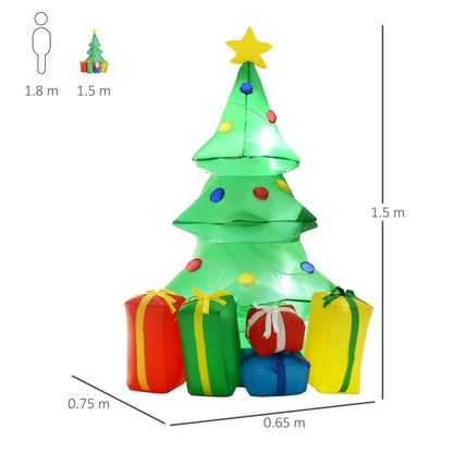 5FT Inflatable Christmas Tree – LED-Lit Outdoor Decoration with Presents | Waterproof Polyester, Self-Inflating.