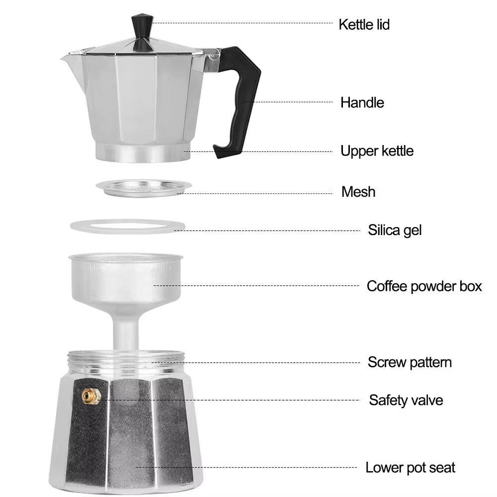 Aluminum Italian Octagonal Moka Coffee Kettle - Authentic Traditional Coffee  Pot for Home, Office, Travel, and Outdoor Use.