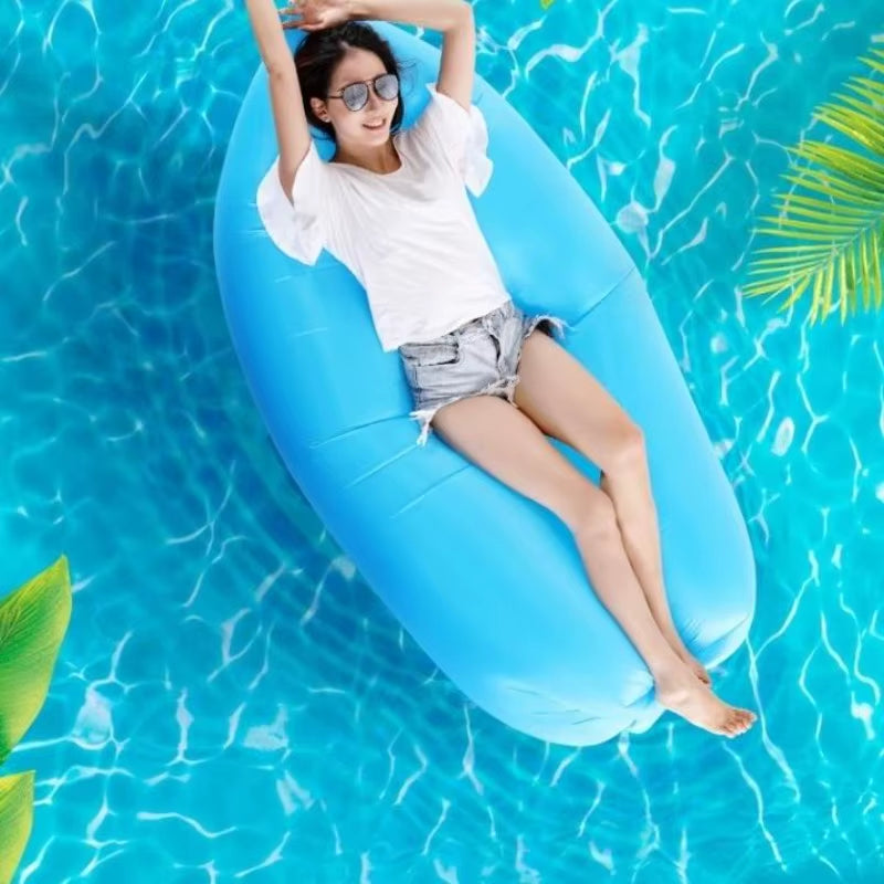 Inflatable sofa with lightweight, foldable design & quick inflation. Perfect for camping, beach & concerts! Durable, ergonomic & travel-friendly. No pump needed!