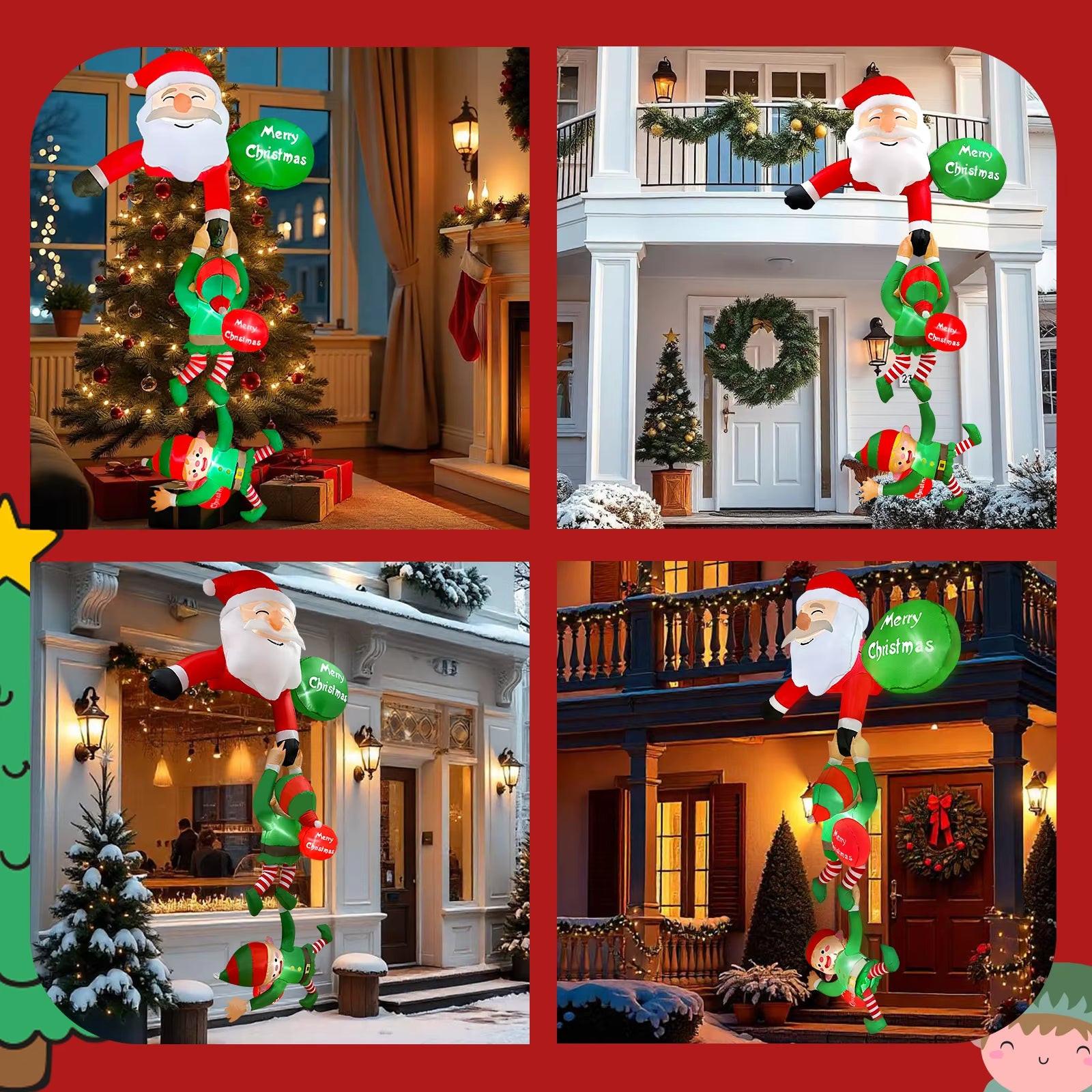 8FT Hanging Santa & Elf Christmas Inflatable – LED-Lit Outdoor Decoration for Windows, Roofs & Eaves.
