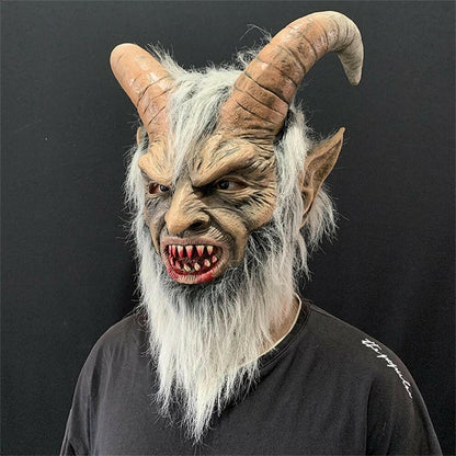 Krampus Demon Halloween Mask – Latex Horror Cosplay with Sheep Horns