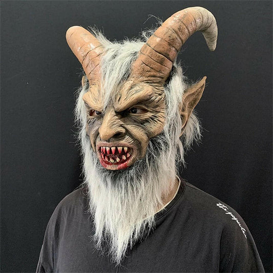 Krampus Demon Halloween Mask – Latex Horror Cosplay with Sheep Horns