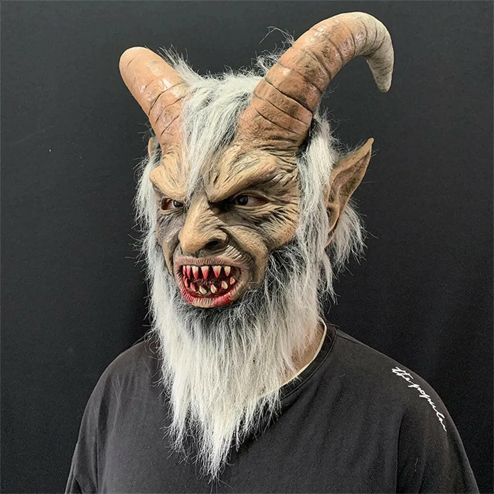 Krampus Demon Halloween Mask – Latex Horror Cosplay with Sheep Horns