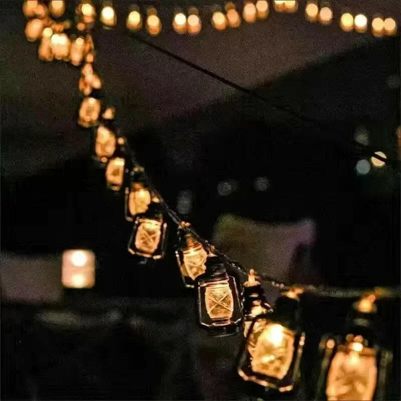 Solar Retro Kerosene LED String Lights – Warm White Decorative Lanterns for Halloween, Ramadan, Eid & Festive Occasions