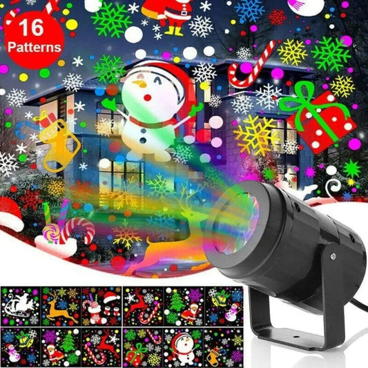 Rotating LED Snowflake Projector – 16 Festive Patterns for Indoor & Outdoor Use.