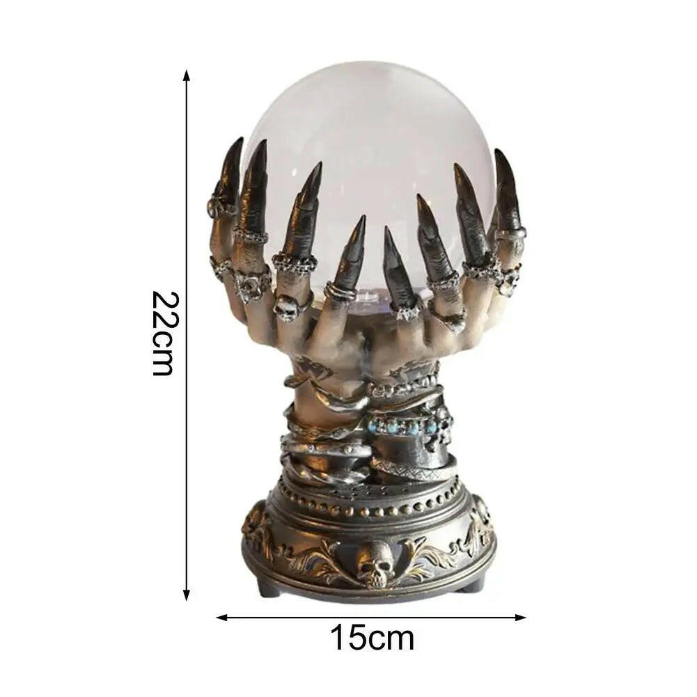 Celestial Crystal Ball with Witch Hands – Plasma Glow Halloween Prop with Thunder Effects & Color-Changing Light
