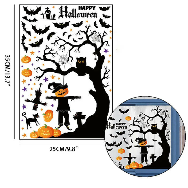 2025 Bloody Handprint & Halloween Sticker Set – Window, Wall & Floor Decals with Ghost, Bat, Pumpkin & Web Designs (1 Set)
